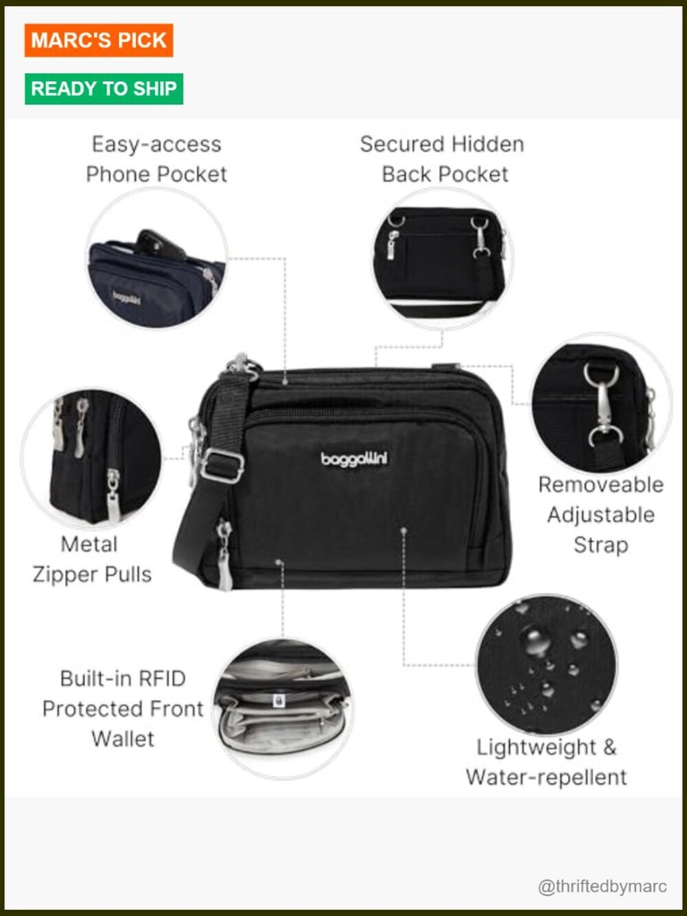Convertible Crossbody Bag with RFID Wallet, Adjustable Strap, Water-Resistant - Picture 3 of 7